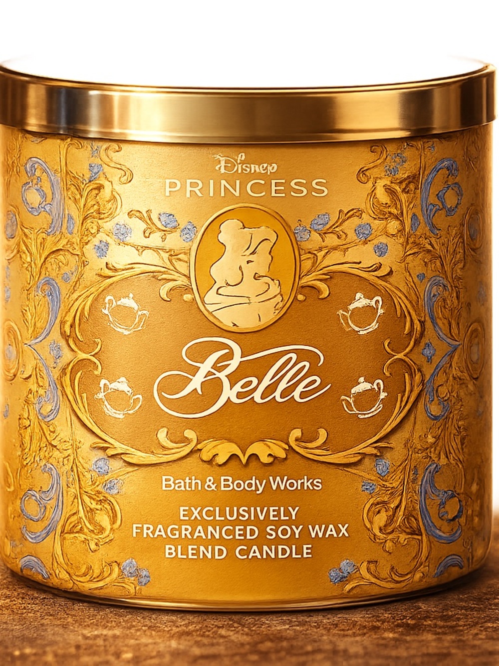 Bath & Body Works Disney Belle 3-Wick Candle Gold Tin Princess Decor